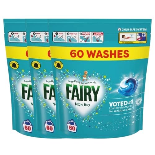 Fairy Non Bio Laundry Pods 60 Wash Gentle Washing Capsules for Sensitive Skin Powerful Cleaning Laundry Detergent Pods for Everyday Use x3