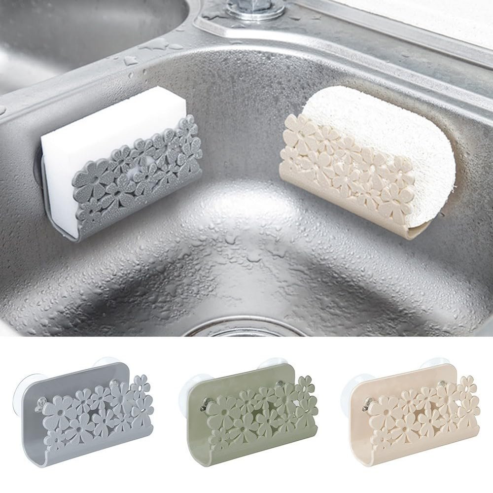Suction Cup Sponge Holder Kitchen Sink Drainage Rack Bathroom Soap Storage Shelf Drilling for Wall Organizer Ventilated Dish Cloth Dryer Countertop (Green)
