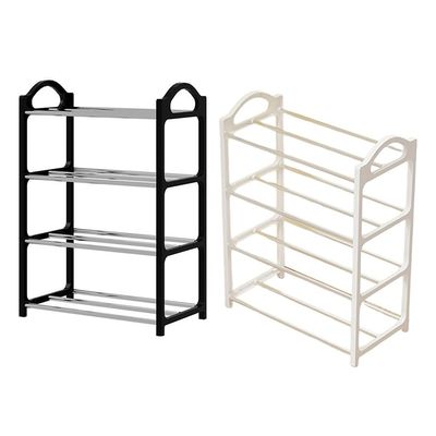Fastigeaty Shoe Storage with Seat, 4-Tier Entryway Shoe Organizer Rack for Narrow Hallway, Compact Multi-Layer Shoe Cabinet with Armrests, PP Plastic (White)