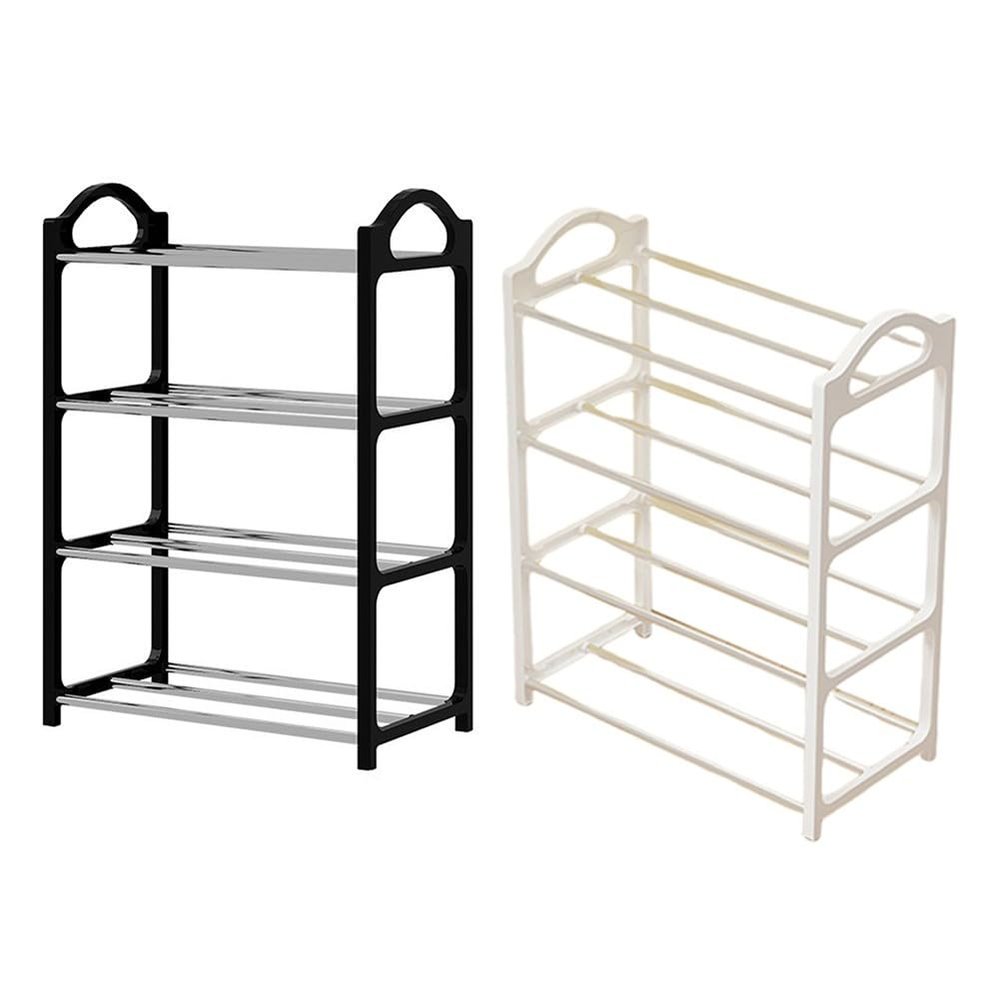 Fastigeaty Shoe Storage with Seat, 4-Tier Entryway Shoe Organizer Rack for Narrow Hallway, Compact Multi-Layer Shoe Cabinet with Armrests, PP Plastic (White)