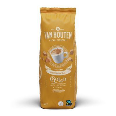 Van Houten Gold Ground Chocolate for Drinks 1 x 1kg. 100% Chocolate Dulce de Leche with Hints of Salted Toffee