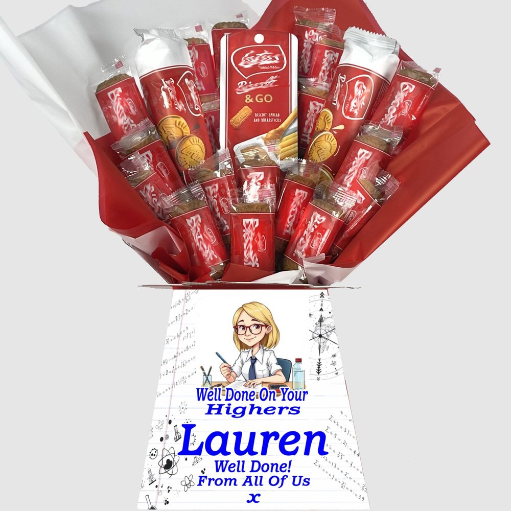 Chocolate Bouquet Gift Exam Results, GCSE, A Level, Study Package, SATS, Good Luck, Well Done, You Did It (personalise with ANY message and choose an Avatar!) [Compatible With Biscoff]