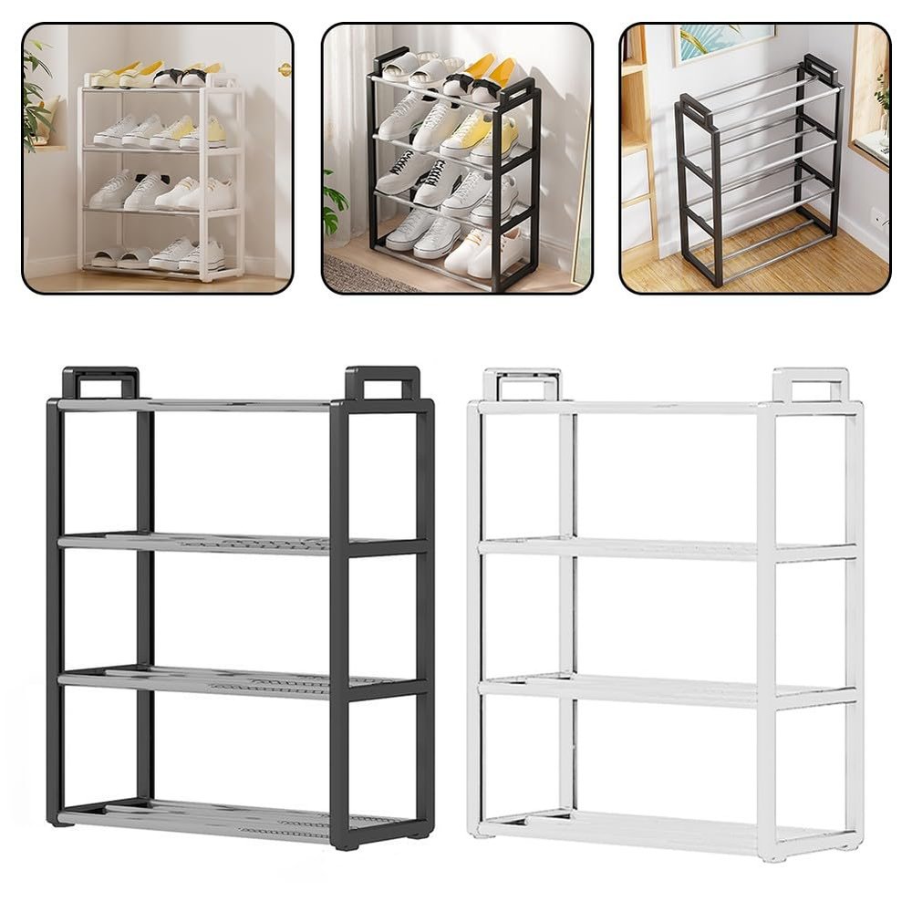Stainless Steel Shoe Storage Rack, Multi-Layer Entryway Shoe Organizer for Narrow Hallway, Vertical Space Saver Stand for Dorm Room and Small (White)
