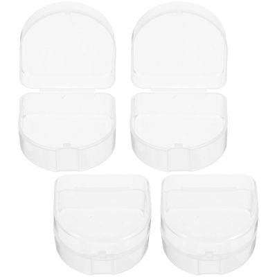 KAJNBN 4pcs Denture Boxes with Pp Material, Simple Elegant Design for Protecting Dentures and Mouthguards, Teeth Holder Containers for Office and Dining out Use