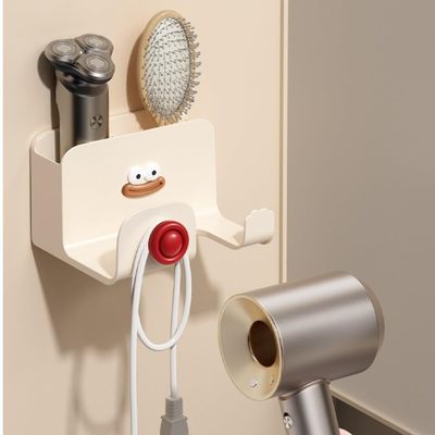 Retro Wall Mounted Hair Dryer Holder No Drill Bathroom Organizer Storage Rack with Hooks Vintage Salon Shelf Space Saving Plastic Blow Dryer Bracket (RED)