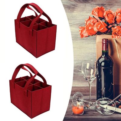 Felt Bottle Carrier 6 Pack, Reusable Wine Tote Bag with Dividers for Beer Glass Jars, Portable Sturdy Soft Lined Beverage Sack for Picnic Outdoor
