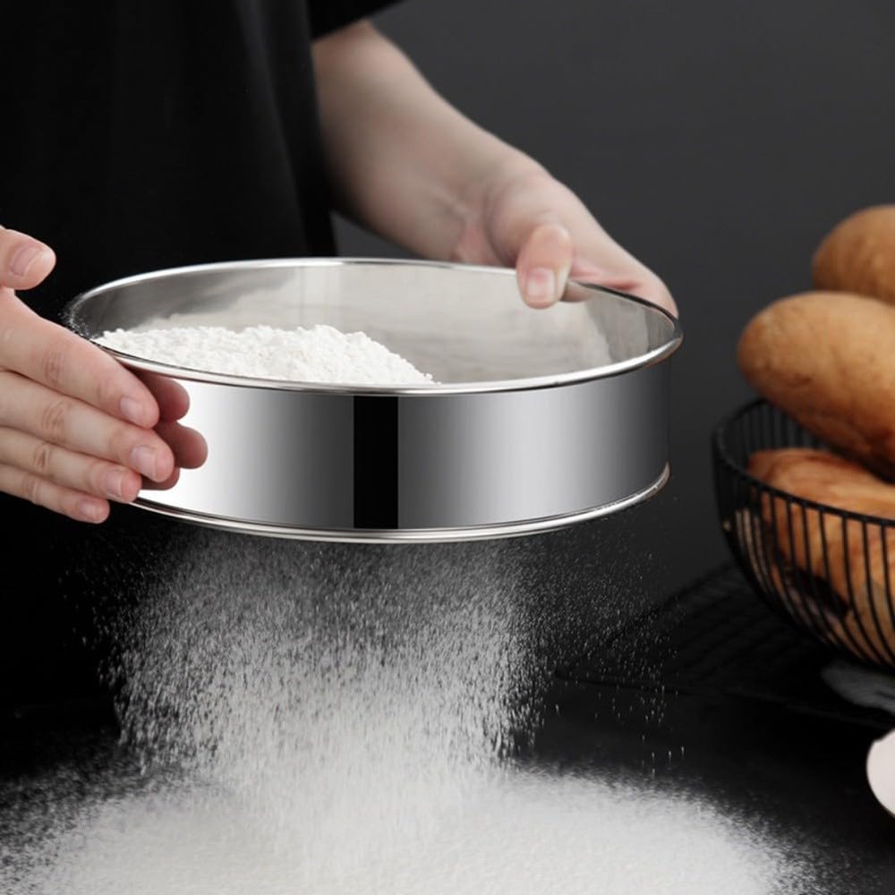 Fine Mesh Flour Sifter Stainless Steel Powdered Sugar Strainer Professional Baking Sieve for Dry Ingredients Rust Proof Kitchen Sifting Tool -