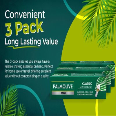 Palmolive Men Shaving Cream Classic 100ml Pack of 3, Palm Extract Formula, Rich Foaming Lather for Smooth & Comfortable Shave