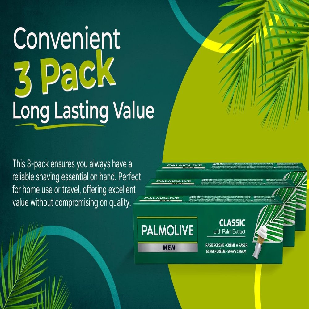 Palmolive Men Shaving Cream Classic 100ml Pack of 3, Palm Extract Formula, Rich Foaming Lather for Smooth & Comfortable Shave