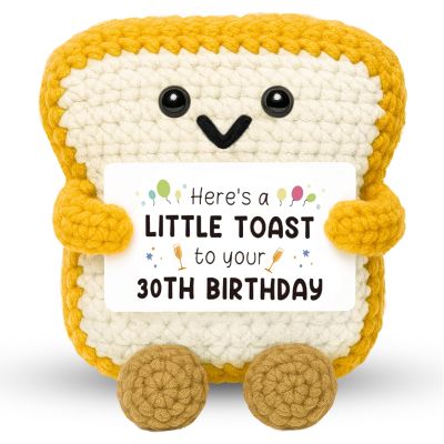 30th Birthday Gifts for Women Men, Emotional Support Gift, Positive Crochet Toast, 30th Birthday Keepsake, Handmade Emotional Support Plush Bread 30 Years Old Gifts for Daughter Sister Wife Auntie