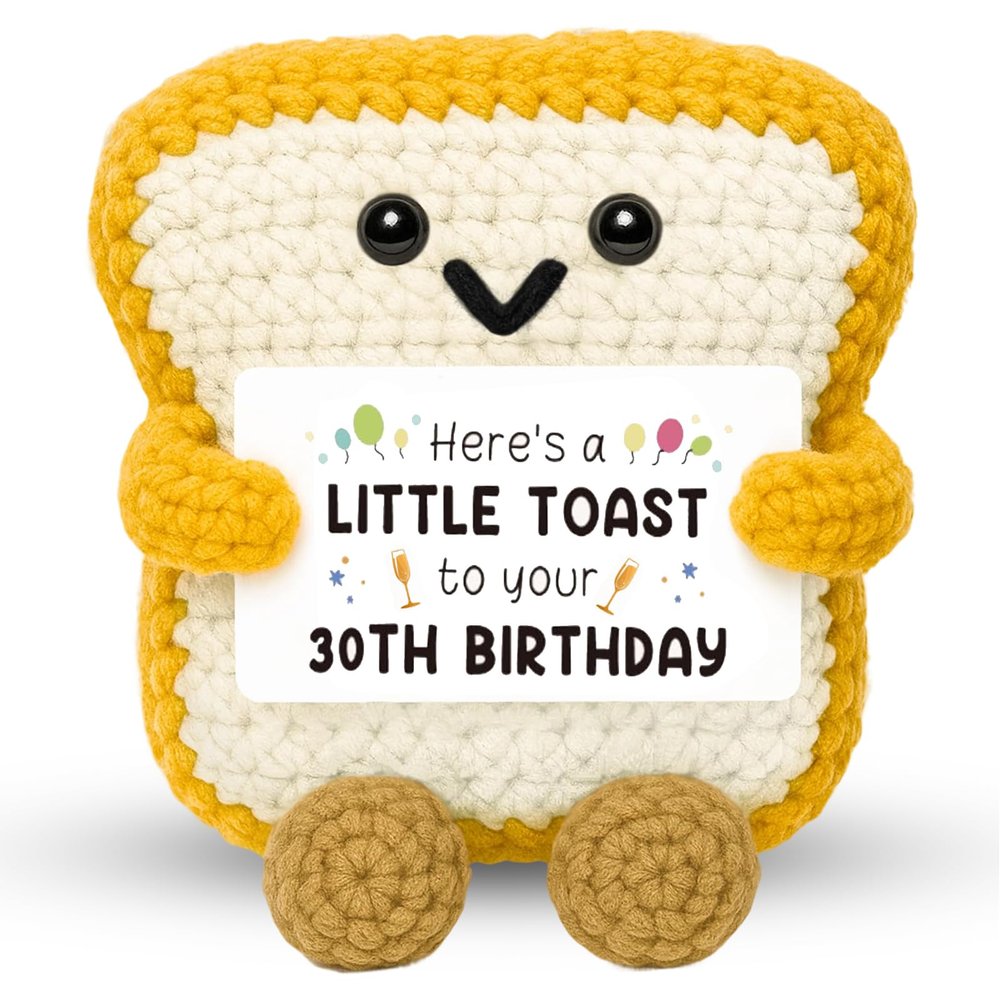 30th Birthday Gifts for Women Men, Emotional Support Gift, Positive Crochet Toast, 30th Birthday Keepsake, Handmade Emotional Support Plush Bread 30 Years Old Gifts for Daughter Sister Wife Auntie