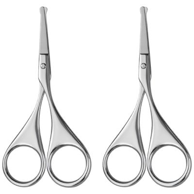 FreshCart Basics 2 Pcs Stainless Steel Nose Hair Scissors, Men's Grooming Trimmer with Rounded Tip, Portable Compact, Silver
