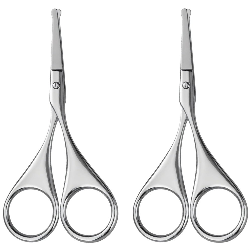 FreshCart Basics 2 Pcs Stainless Steel Nose Hair Scissors, Men's Grooming Trimmer with Rounded Tip, Portable Compact, Silver