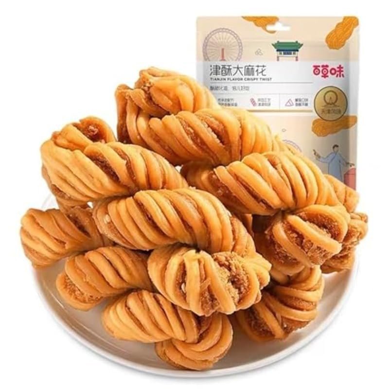 Brown sugar sweet Fried Dough Twists, Tianjin flavor Fried Dough Twists, Chinese traditional Dim sum, sesame pastry, crisp biscuits, substitute breakfast, casual snack (Tianjin flavor,1 bag)
