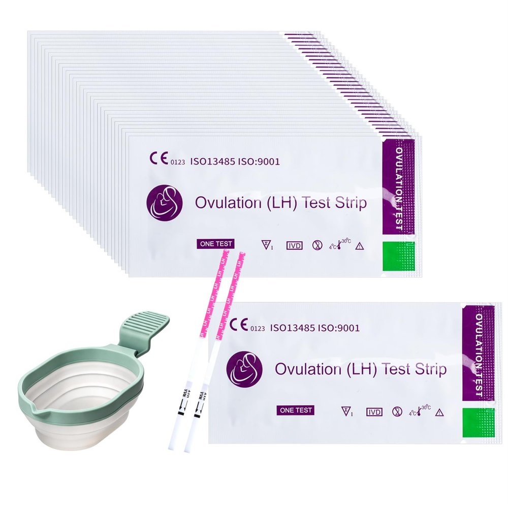 30 Pack Ovulation Test Strips with Reusable Pee Cup Sensitive Fertility Test Kit to Know Your Most Fertile Days 3MM LH Test Strip