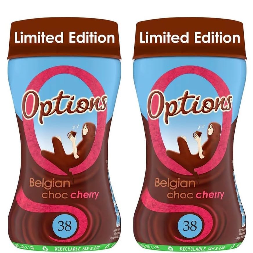 Options Limited Edition Belgian Chocolate Cherry Hot Chocolate 220g, Rich Creamy Drinking Chocolate with Cherry Flavour, Premium Instant Hot Cocoa Mix (220g (Pack of 2))