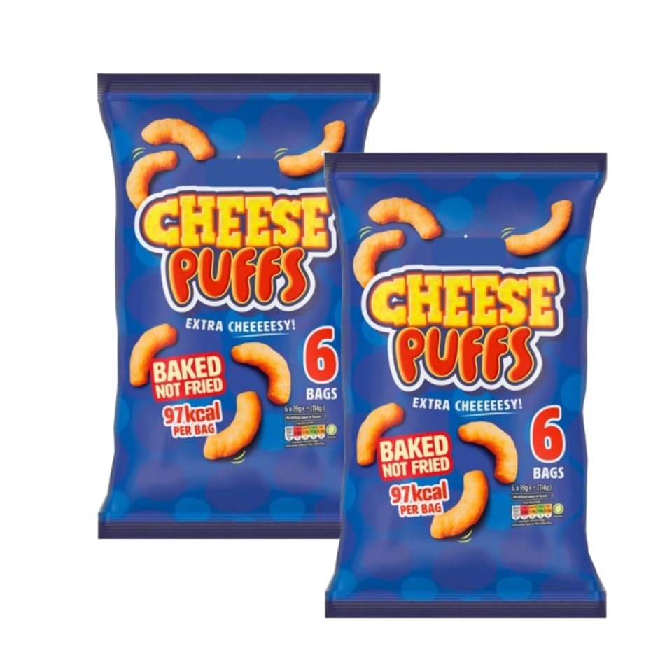 Cheese Puffs, Baked Not Fried, Extra Cheeeesy!, Pack of 2, No Artificial Colours or Flavours, 97kcal per Bag, Suitable for Vegetarian