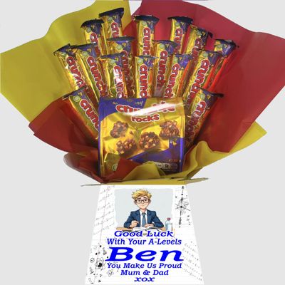 Chocolate Bouquet Gift Exam Results, GCSE, A Level, Study Package, SATS, Good Luck, Well Done, You Did It (personalise with ANY message and choose an Avatar!) [Compatible With Crunchie]