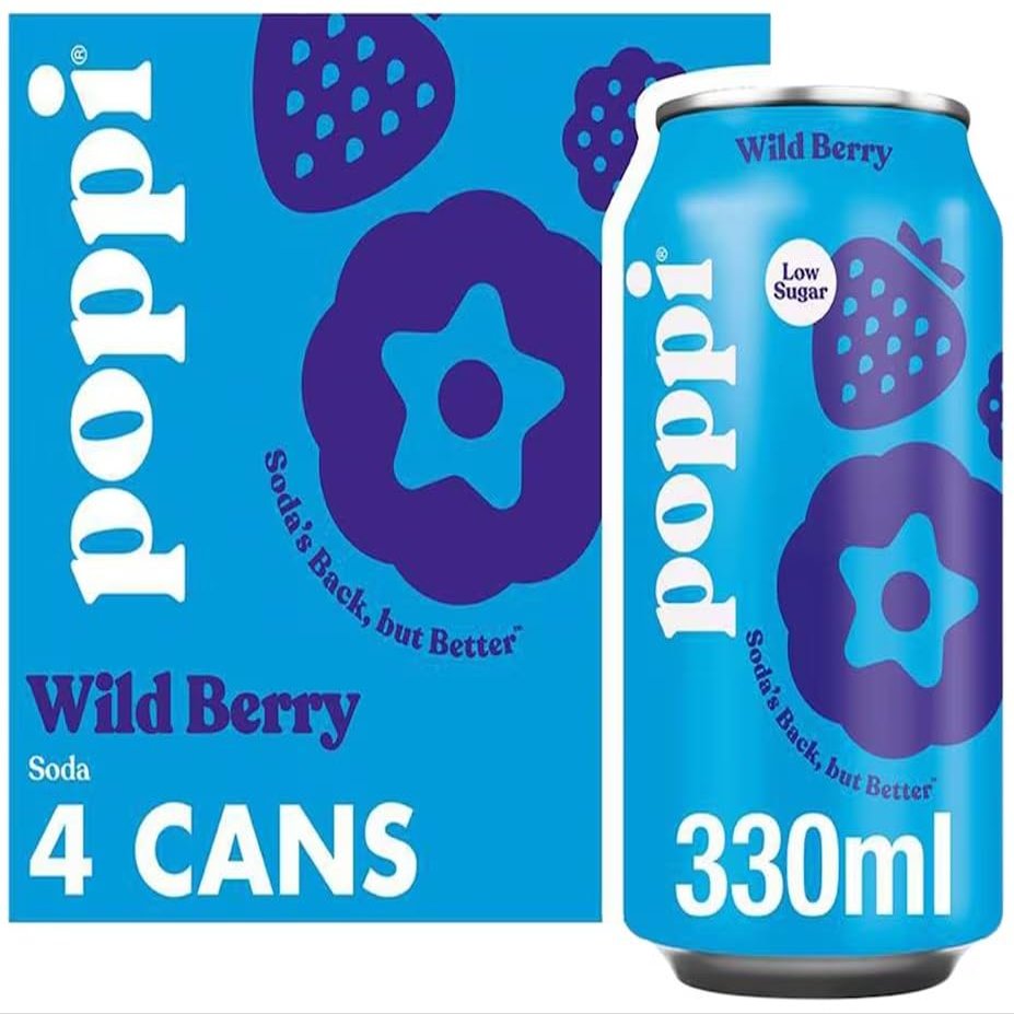 Popi Prebiotic Soda Variety Pack, 4 x 330ml Cans Low Sugar, Natural Flavors (Poppi Wild Berry Soda Cans 4x330ml)