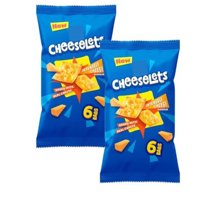 Cheeselets Baked Snacks, Pack of 2, Intensely Cheesy Flavour, Baked with Real Cheese, Vegetarian, 6 x 24.5g
