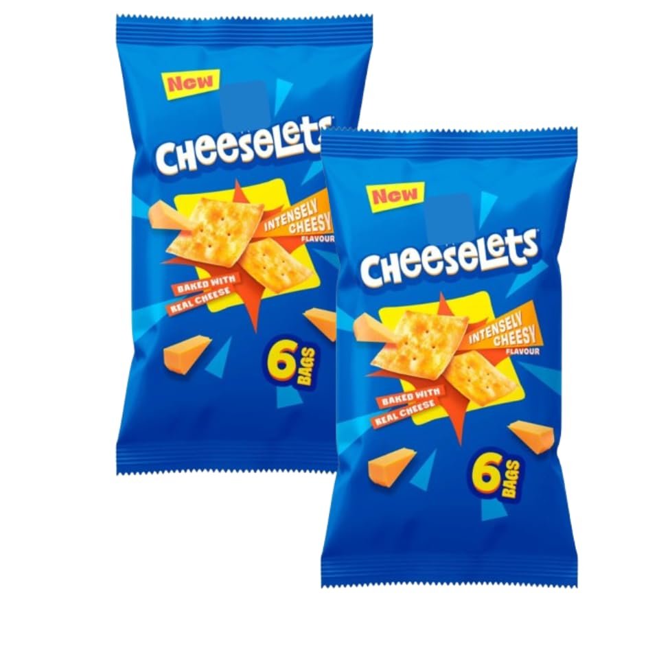 Cheeselets Baked Snacks, Pack of 2, Intensely Cheesy Flavour, Baked with Real Cheese, Vegetarian, 6 x 24.5g
