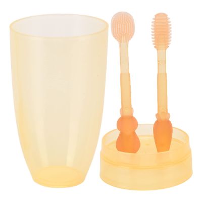 Prevessel Toddler Silicone Soft Toothbrush for Baby Cartoon Cleaning and Massaging Teeth and Gums, 2 Pack with Storage Box for 0-3 Years Old