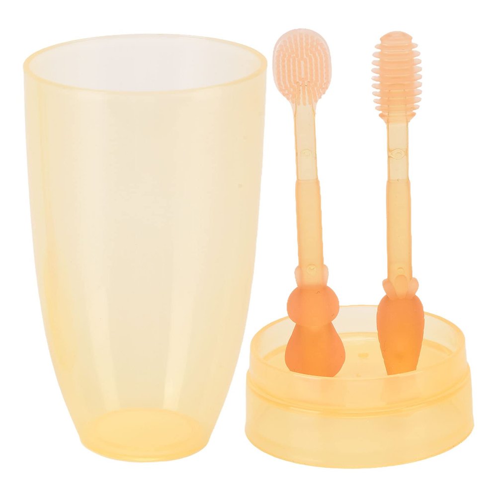 Prevessel Toddler Silicone Soft Toothbrush for Baby Cartoon Cleaning and Massaging Teeth and Gums, 2 Pack with Storage Box for 0-3 Years Old