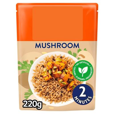 Mushroom Microwave Rice, 220g, Ready in 2 Minutes, Vegetarian, 2 Servings, No Artificial Colours, Flavours or Preservatives