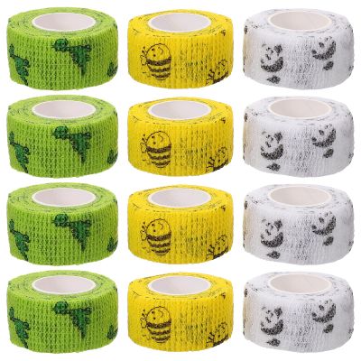 12 Rolls Elastic Finger Tape Non-Woven Self-Adherent Wrap for Sports Players and Tattoo Aftercare