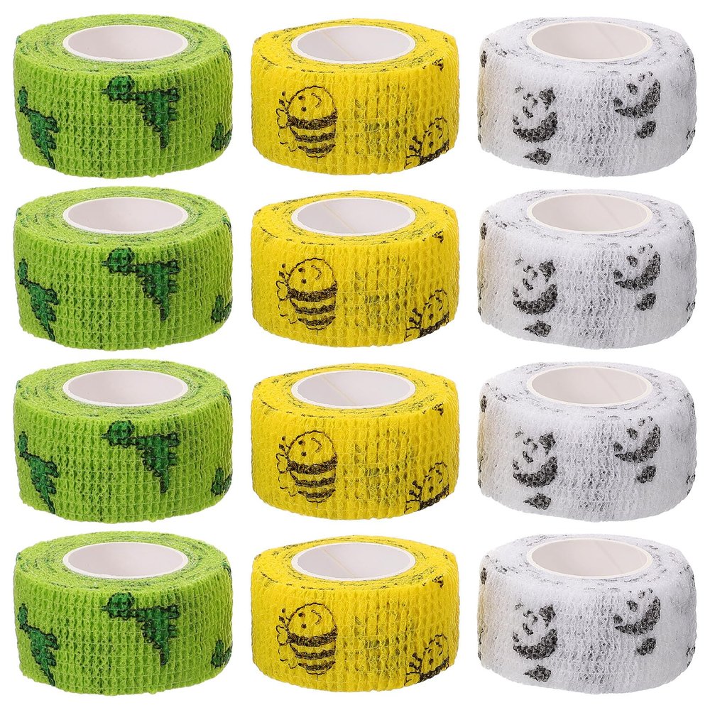 12 Rolls Elastic Finger Tape Non-Woven Self-Adherent Wrap for Sports Players and Tattoo Aftercare