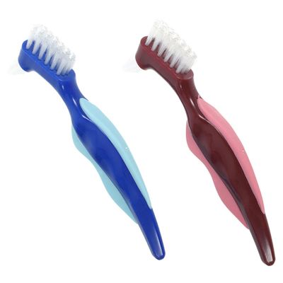 FESTFENDS 2pcs Denture Cleaning Brushes Double Sided Toothbrushes with Ergonomic Handle for Half and Partial Dentures Oral Care Cleaning at Home