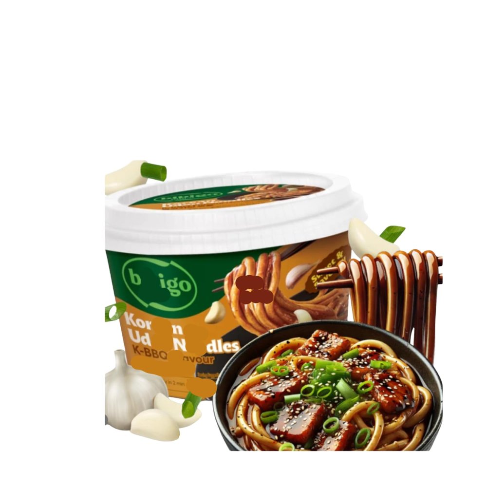 Bibbigoo Kkoreann Stylle Udonn Noodles K BBQ Flavour 6 x 187.2g Best Before 2026-04-22 | Korean BBQ Udon | Instant Noodles Bowl | Savoury BBQ Sauce Noodles | Ready Meal