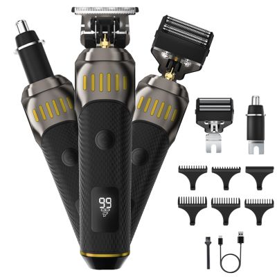 3-in-1 Grooming Set for Men Hair & Beard, Professional Trimmer for Men with Beard Trimmer, Ear & Nose Trimmer, Hair Clippers, Rechargeable Waterproof Electric Razor Shaver Gifts for Men