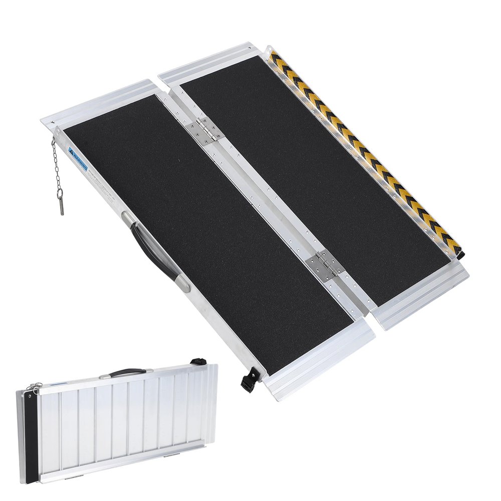 2FT Folding Portable Wheelchair Ramp, Non-Slip Aluminium Threshold Ramp for Home Steps, Stairs & Doorways, Heavy Duty Mobility Scooter Ramp with Carry Handle, 272kg Capacity