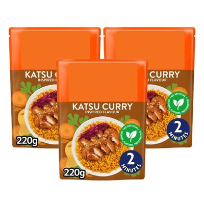 Katsu Curry Microwave Rice, 220g, Pack of 3, Ready in 2 Minutes, Vegetarian, 2 Servings, No Artificial Colours, Flavours or Preservatives