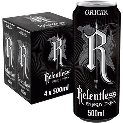 Energy Drink 4 Pack Multipack Refreshing Summer Edition | Boost Energy Anytime | Perfect for Gym, Work & Travel (Relentless Origin Energy Drink Multipack 4x500)