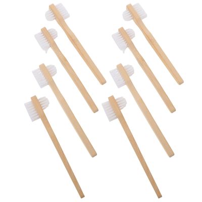 CHILDWEET 8pcs Denture Brush for Cleaning False Teeth with Double Sided Angled Nylon Heads and Ergonomic Bamboo Handle, for Travel and Home Use