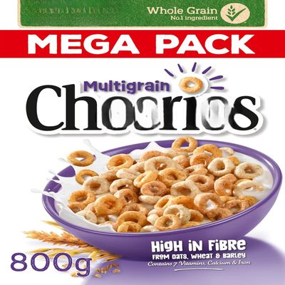 Toasted Multigrain Cereal Hoops (800g, Pack of 2) - Total 1.6kg Mega Bulk Bundle - High Fibre Breakfast Rings Made with Oats, Wheat & Barley