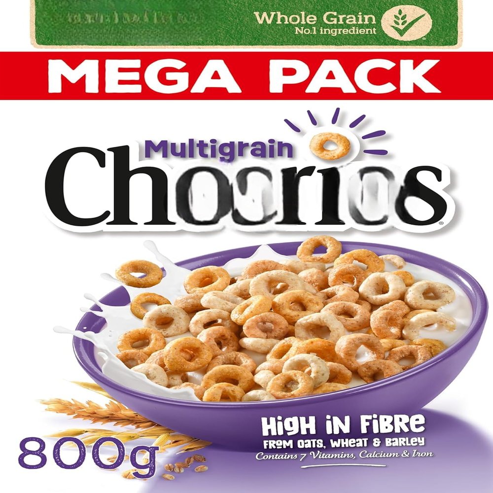 Toasted Multigrain Cereal Hoops (800g, Pack of 2) - Total 1.6kg Mega Bulk Bundle - High Fibre Breakfast Rings Made with Oats, Wheat & Barley