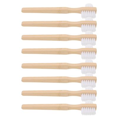 FreshCart Basics Dual Headed Denture Brush and Ergonomic Handle 8pcs with Firm Nylon Bristles for Comfortable to Hold, Bamboo Material, for Cleaning False Teeth and Oral Appliances at Home Or