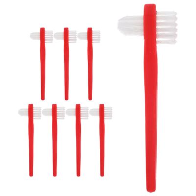 Abaodam 8pcs Double Heads Denture Brush with Dual Head Design and Soft Nylon Bristles for Cleaning Interdental Spaces, Portable Size False Teeth Cleaner for Daily Oral Care