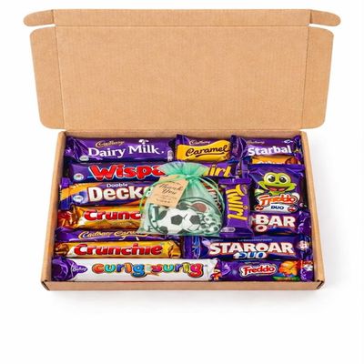 Chocolate Gift Hamper Treat for Boys & GirlsAssorted Chocolates, Goodie Bag, Stickers, Charms & Motivational Card Birthday Party Sweet Gift Box (Blue Goodie Bag, Medium Box, You Are Amazing Card)