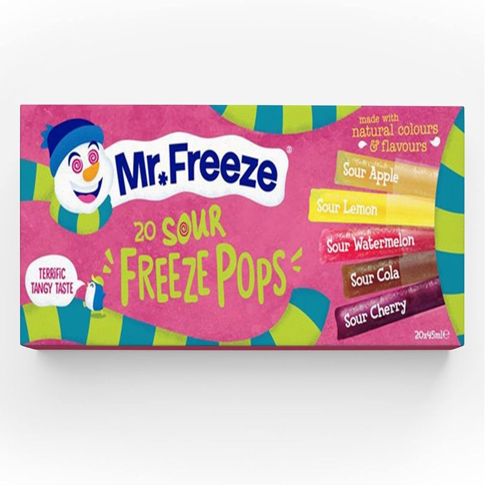 Mr Freeze Sour Freeze Pops 20 x 45ml Tangy Icy Ice Pops, Assorted Sour Flavours, Ready-to-Freeze Summer Treat for Kids & Adults