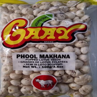 Gaay Phool Makhana 100g Puffed Lotus Seeds | Light Crunchy Snack | Fox Nuts for Roasting, Cooking & Snacking | Vegetarian (Pack of 1)