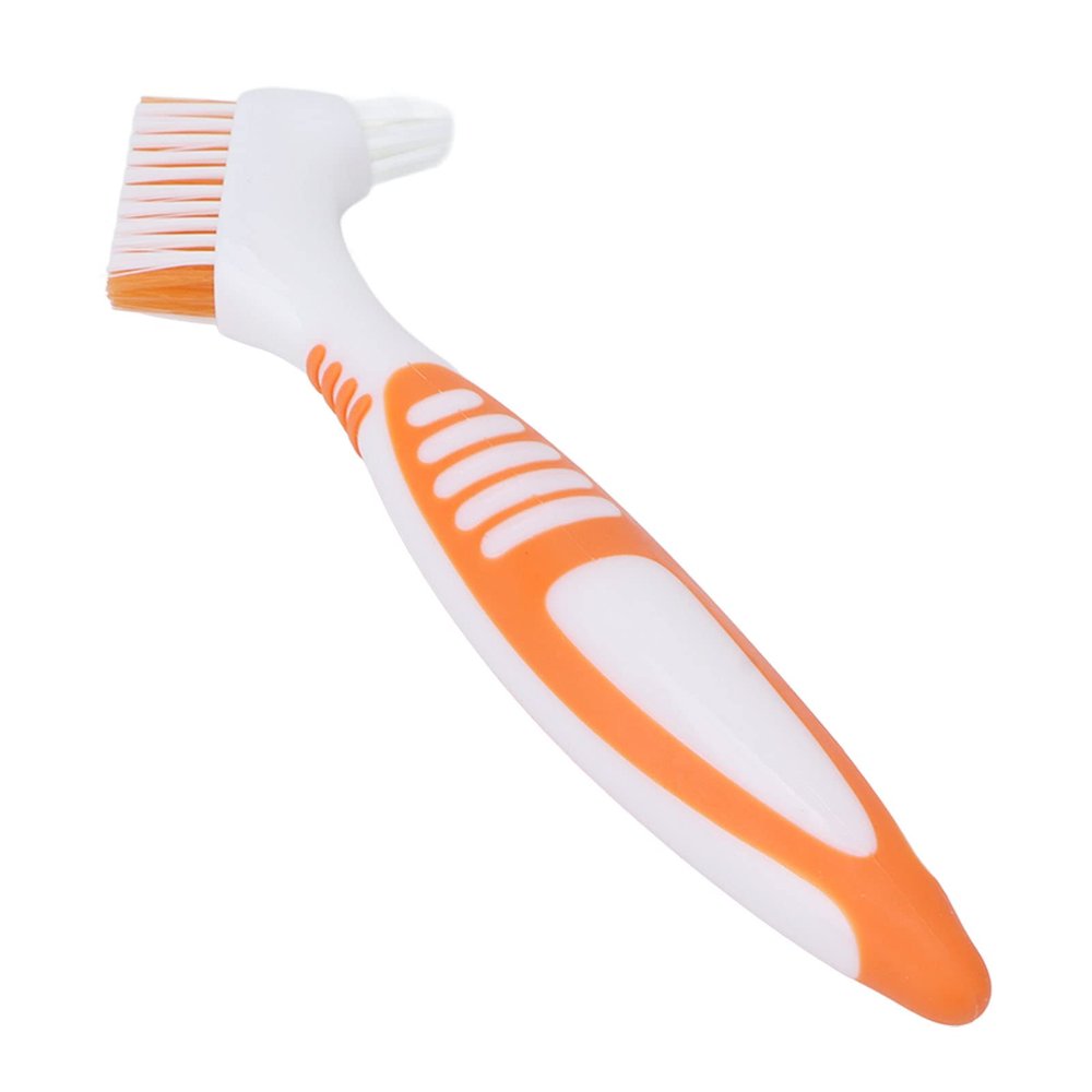 Aumotop Dual Head Denture Brushes Long Service Life for Partial Dentures Half Dentures Orange
