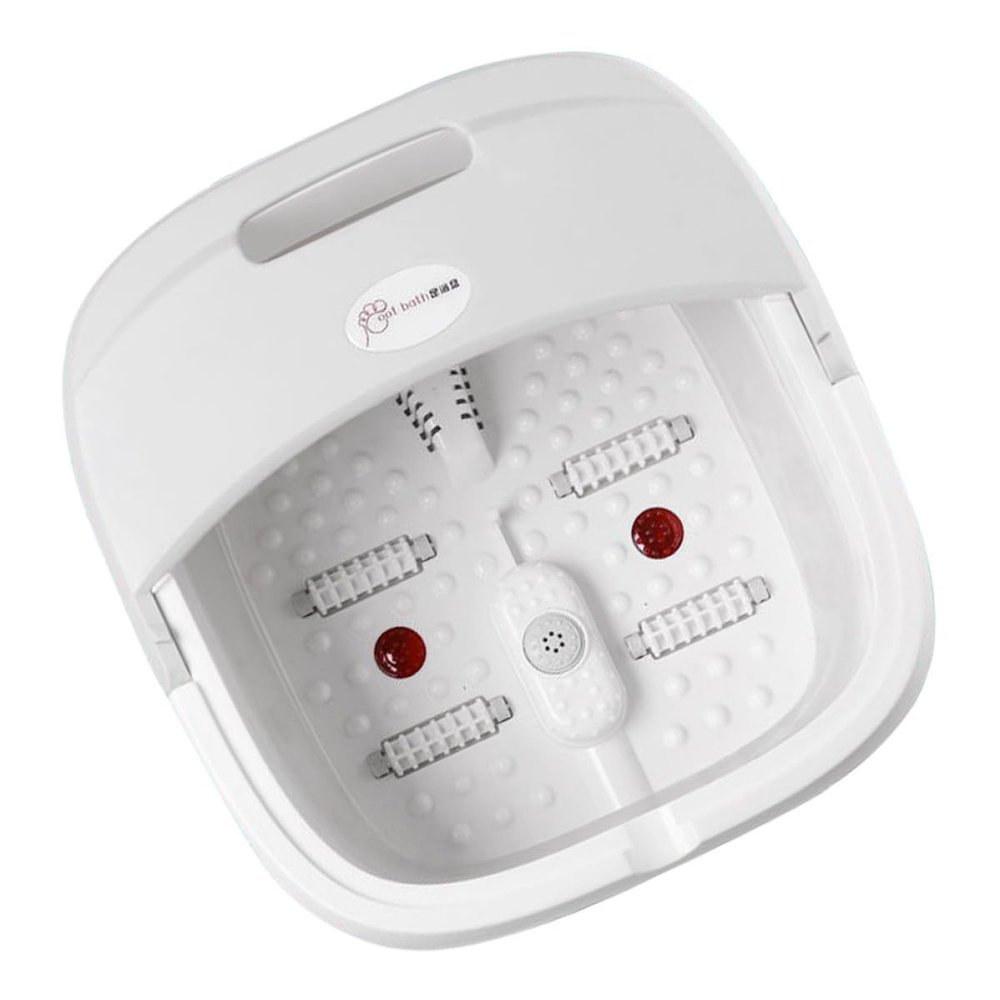 HOMOCONO Portable Foldable Foot Bath Tub White with Lid and Foot Massager Easy to Clean Pp Wash Basin for Home Use Compact Design Can Be Easily Stored into Suitcase for Relaxation
