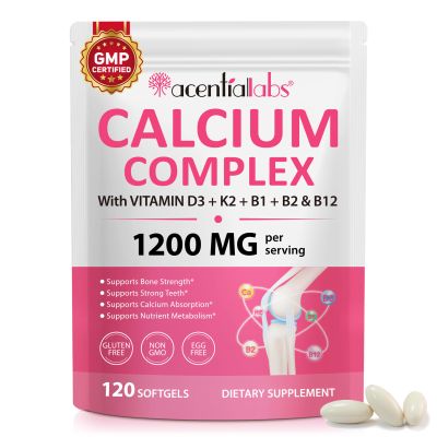 Calcium Supplements Calcium Tablets Calcium Carbonate Supplement for Men & Women 1200mg with Vitamin D3 + K2 + B1 + B2 & B12 Bone Support Supplement 120 Softgels