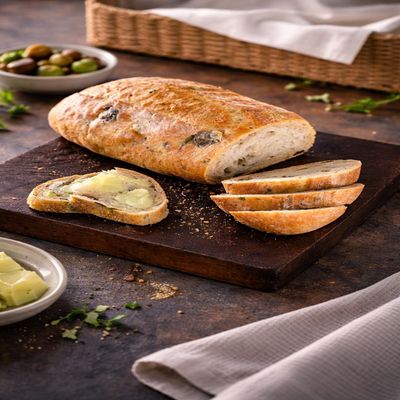 Fakhri Kalamata & Halkidiki Olive Batard 400g Stonebaked Bread Ideal for Sandwiches Meals