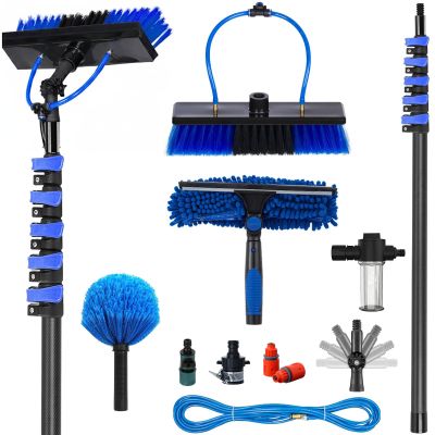YFSMBD 18.3m/60ft Carbon Fibre Telescopic Water Fed Window Cleaning Pole with Brush, Squeegee & Cobweb Brush 20m Hose & Soap Dispenser for Windows,Solar Panels,Conservatory, Gutter, Roofs & Cars