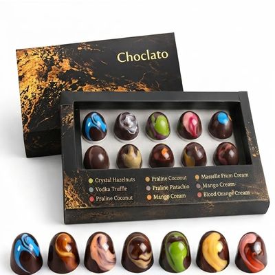 Chocolato Luxury Chocolate Gift Box 10 Piece Handcrafted Premium Assorted Bonbons Gourmet Truffles with Hazelnut, Pistachio, Mango & Blood Orange